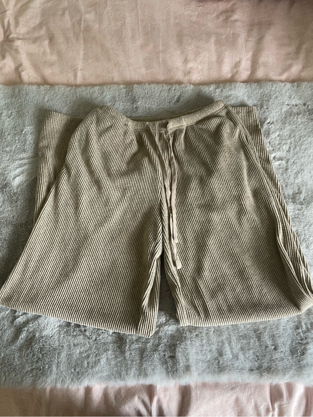 SHEIN Beige Ribbed Drawstring Shorts